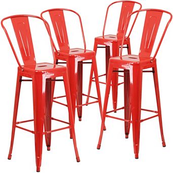 Emma and Oliver Commercial Grade 4 Pack 30" High Metal Indoor-Outdoor Barstool with Back
