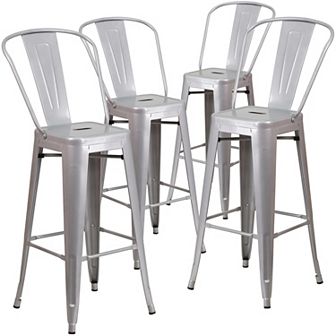 Emma and Oliver Commercial Grade 4 Pack 30" High Metal Indoor-Outdoor Barstool with Back