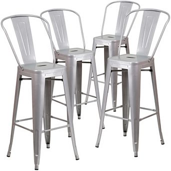 Emma and Oliver Commercial Grade 4 Pack 30" High Metal Indoor-Outdoor Barstool with Back
