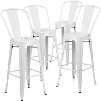Emma and Oliver Commercial Grade 4 Pack 30" High Metal Indoor-Outdoor Barstool with Back