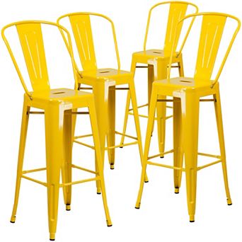 Emma and Oliver Commercial Grade 4 Pack 30" High Metal Indoor-Outdoor Barstool with Back