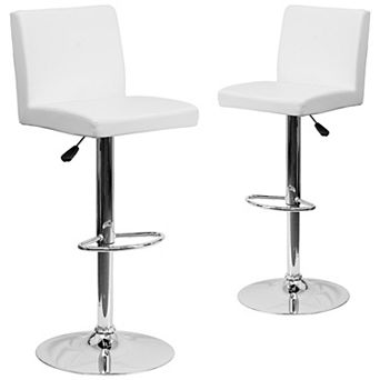 Emma and Oliver 2 Pack Contemporary Vinyl Adjustable Height Barstool with Panel Back and Chrome Base