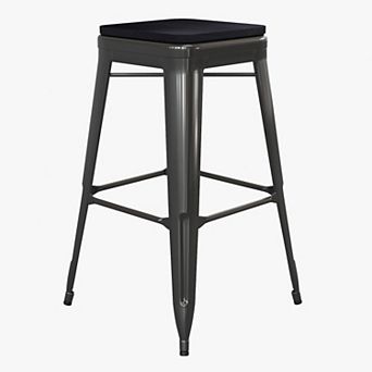 Emma and Oliver Cory Set of Four Backless Metal Stools with All-Weather Poly Resin Seats for Indoor Use Only