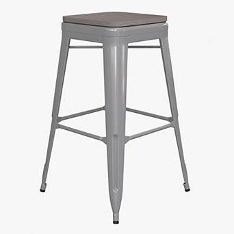Emma and Oliver Cory Set of Four Backless Metal Stools with All-Weather Poly Resin Seats for Indoor Use Only