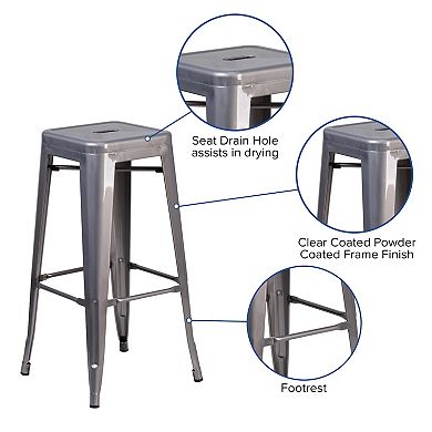 Emma and Oliver 4 Pack 30'' High Backless Metal Indoor Barstool with Square Seat