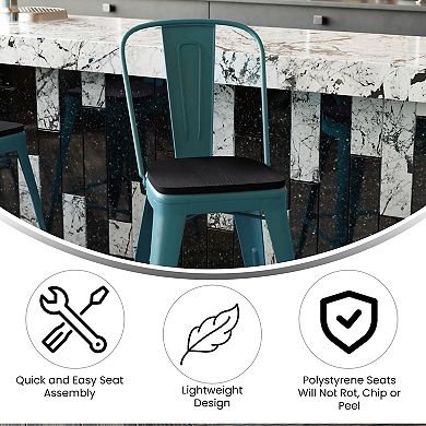 Emma and Oliver Nova Distressed Metal Stools with Backs and Polystyrene Seats for Indoor/Outdoor Use