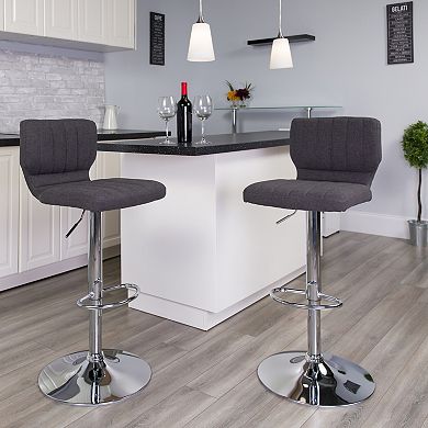 Emma And Oliver 2 Pack Contemporary Vinyl Adjustable Height Barstool With Vertical Stitch Back