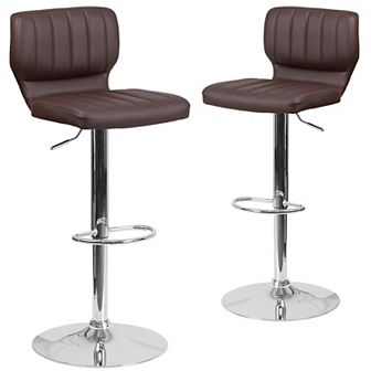 Emma And Oliver 2 Pack Contemporary Vinyl Adjustable Height Barstool With Vertical Stitch Back