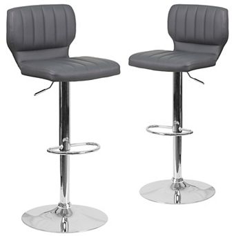 Emma And Oliver 2 Pack Contemporary Vinyl Adjustable Height Barstool With Vertical Stitch Back