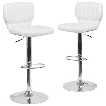 Emma And Oliver 2 Pack Contemporary Vinyl Adjustable Height Barstool With Vertical Stitch Back