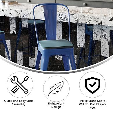 Emma and Oliver Kam Metal Indoor-Outdoor Stool with Removable Back and All-Weather Polystyrene Seat