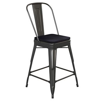 Emma and Oliver Kam Metal Indoor-Outdoor Stool with Removable Back and All-Weather Polystyrene Seat