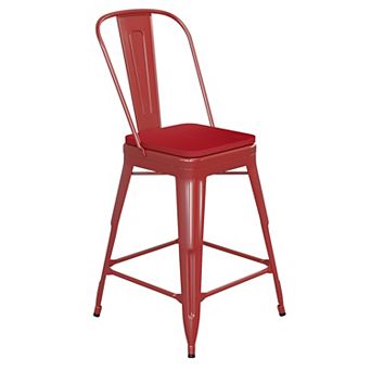 Emma and Oliver Kam Metal Indoor-Outdoor Stool with Removable Back and All-Weather Polystyrene Seat