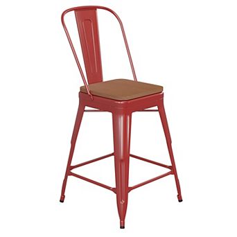 Emma and Oliver Kam Metal Indoor-Outdoor Stool with Removable Back and All-Weather Polystyrene Seat