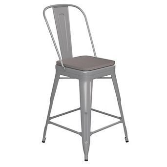 Emma and Oliver Kam Metal Indoor-Outdoor Stool with Removable Back and All-Weather Polystyrene Seat