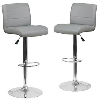 Emma and Oliver 2 Pack Contemporary Vinyl Adjustable Height Barstool with Rolled Seat and Chrome Base
