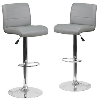 Emma and Oliver 2 Pack Contemporary Vinyl Adjustable Height Barstool with Rolled Seat and Chrome Base