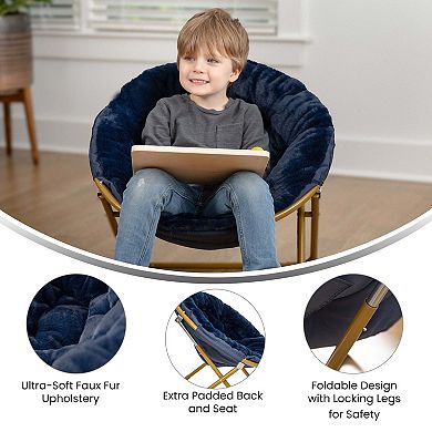 Emma And Oliver Io Kid's Folding Saucer Chair With Cozy Faux Fur Upholstery And Metal Frame