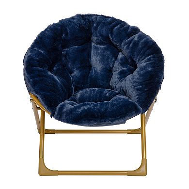 Emma And Oliver Io Kid's Folding Saucer Chair With Cozy Faux Fur Upholstery And Metal Frame