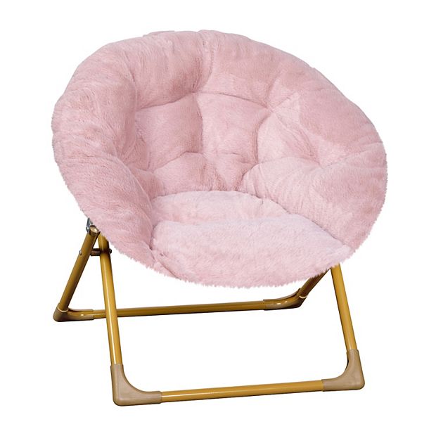 Emma And Oliver Io Kid's Folding Saucer Chair With Cozy Faux Fur