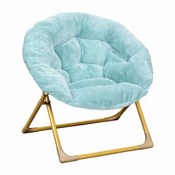 Emma And Oliver Io Kid's Folding Saucer Chair With Cozy Faux Fur Upholstery And Metal Frame