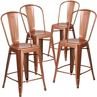 Emma and Oliver Commercial Grade 4 Pack 24" High Metal Indoor-Outdoor Counter Height Stool with Back