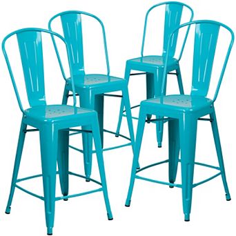 Emma and Oliver Commercial Grade 4 Pack 24" High Metal Indoor-Outdoor Counter Height Stool with Back