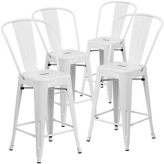 Emma and Oliver Commercial Grade 4 Pack 24" High Metal Indoor-Outdoor Counter Height Stool with Back