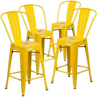 Emma and Oliver Commercial Grade 4 Pack 24" High Metal Indoor-Outdoor Counter Height Stool with Back