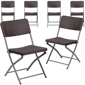 Emma and Oliver 6 Pack Rattan Plastic Folding Chair with Gray Frame