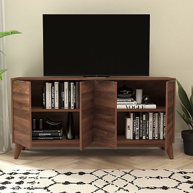 Emma and Oliver Beverly Mid-Century Modern Buffet/TV Stand with Soft Close Doors & Shelving