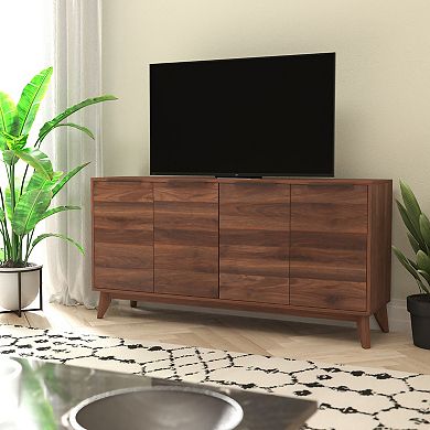 Emma and Oliver Beverly Mid-Century Modern Buffet/TV Stand with Soft Close Doors & Shelving