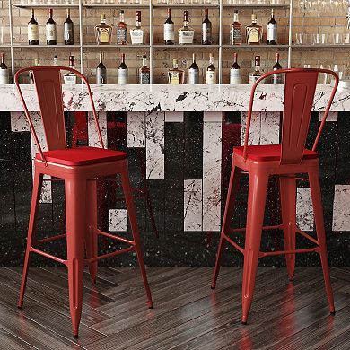 Emma and Oliver Kam Metal Indoor-Outdoor Stool with Removable Back and All-Weather Polystyrene Seat