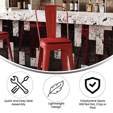 Emma and Oliver Kam Metal Indoor-Outdoor Stool with Removable Back and All-Weather Polystyrene Seat