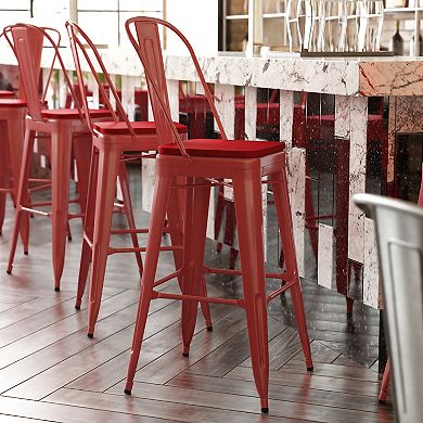 Emma and Oliver Kam Metal Indoor-Outdoor Stool with Removable Back and All-Weather Polystyrene Seat