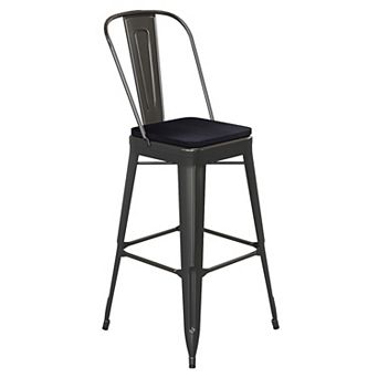 Emma and Oliver Kam Metal Indoor-Outdoor Stool with Removable Back and All-Weather Polystyrene Seat