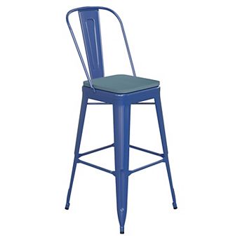 Emma and Oliver Kam Metal Indoor-Outdoor Stool with Removable Back and All-Weather Polystyrene Seat