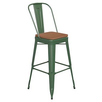 Emma and Oliver Kam Metal Indoor-Outdoor Stool with Removable Back and All-Weather Polystyrene Seat