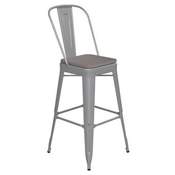 Emma and Oliver Kam Metal Indoor-Outdoor Stool with Removable Back and All-Weather Polystyrene Seat