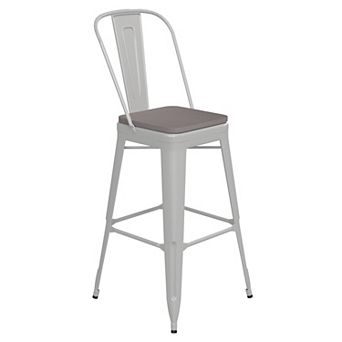 Emma and Oliver Kam Metal Indoor-Outdoor Stool with Removable Back and All-Weather Polystyrene Seat