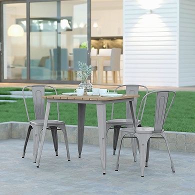 Emma and Oliver Drew Indoor/Outdoor Dining Table, All Weather Poly Resin Top with Steel Base