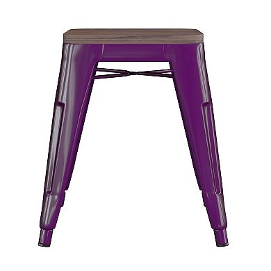 Emma and Oliver Set of Four Table Height Backless Stacking Welded Iron Stools with Wooden Seats