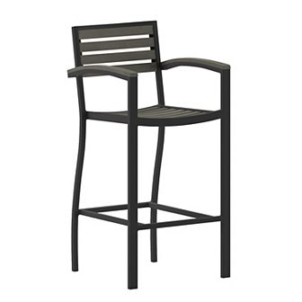 Emma and Oliver Commercial Grade Outdoor Bar Stool with Armrests and Poly Resin Slats