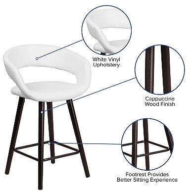 Emma and Oliver 2 Pk. 24'' High Contemporary Vinyl Counter Height Stool with Cappuccino Wood Frame