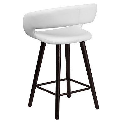 Emma and Oliver 2 Pk. 24'' High Contemporary Vinyl Counter Height Stool with Cappuccino Wood Frame