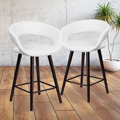 Emma and Oliver 2 Pk. 24'' High Contemporary Vinyl Counter Height Stool with Cappuccino Wood Frame