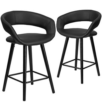 Emma and Oliver 2 pk 24'' High Contemporary Vinyl Counter Height Stool with Cappuccino Wood Frame