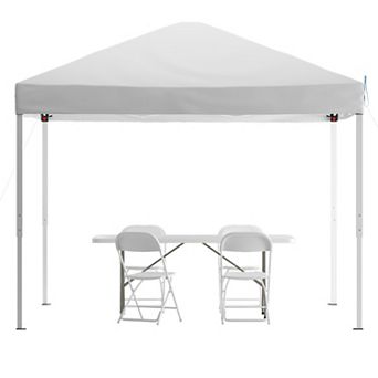Emma and Oliver Outdoor Event/Tailgate Set with Pop Up Event Canopy with Carry Bag, Bi-Fold Table and 4 Folding Chairs