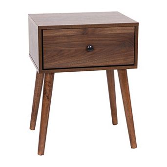 Emma and Oliver Beverly Mid-Century Modern Wooden Night Stand with Soft Close Drawer and Sleek Tapered Legs with Protective Floor Glides