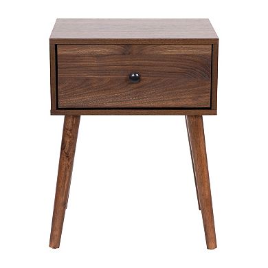 Emma and Oliver Beverly Mid-Century Modern Wooden Night Stand with Soft Close Drawer and Sleek Tapered Legs with Protective Floor Glides